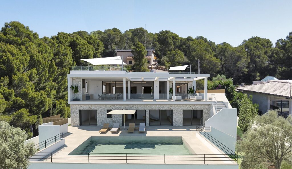 Exterior casa con terraza y jardín